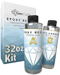 GenCrafts 32 oz Epoxy Resin Kit - Crystal Clear and Perfect for Silicone Molds, Jewelry Art, Coating, Tumblers, and More - for use with Additives Like Glitter, Mica Powder, and Liquid Pigment