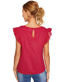 Romwe Women's Sleeveless Floral Embroidery Ruffle Summer Boho Blouse Top Red L