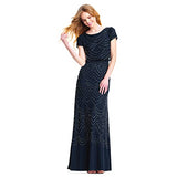 Adrianna Papell Women's Short Sleeve Blouson Beaded Gown, Navy, 12