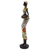 Statue African Figurine Sculpture Colorfull Dress Standing Lady Figurine Statue Decor Collectible Art Piece 11" Inches Tall - Flower Dress Tropical -Body Sculptures Decorative Black Figurines