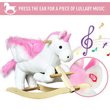 Qaba Kids Wooden Plush Ride-On Unicorn Rocking Horse Chair Toy with Sing Along Songs