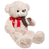 HollyHOME Plush Teddy Bear Big Stuffed Animal with Love Heart in The Chest Embroidered Love and Rose 26 Inches Tan