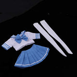 Fityle Lovely College Style School Uniform Suit Blue Pleated Skirt Tops Stocking for 1/3 BJD Fashion Girl Dolls Dress-up Accessories