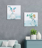 Modern Watercolor Floral Blossom Oil Painting on Canvas for Home décor,Hand-made Blue Flowers Wall Art for Living Room Bedroom Decoration, Framed Ready to Hang 12x12inch in 2pcs Panel…