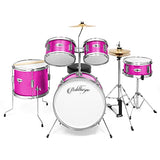 Ashthorpe 5-Piece Complete Junior Drum Set with Genuine Brass Cymbals - Advanced Beginner Kit with 16" Bass, Adjustable Throne, Cymbals, Hi-Hats, Pedals & Drumsticks - Pink