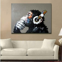 Libaoge Modern Gorilla Monkey Music Oil Painting Wall Painting Canvas Painting Home Decor Oil on Canvas 33x33 Inches