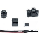 Canon EOS M50 Mirrorless Digital Camera (Black) Premium Accessory Bundle with EF-M 15-45mm is STM Lens (Graphite) + Gadget Case + 64GB Memory + HD Filters + Auxiliary Lenses