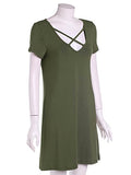 Romwe Women's Summer Short Sleeve Loose V Neck Tunic Casual T-Shirt Dress Green#1 S