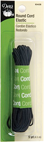 Dritz 9342B Round Cord Elastic, Black, 5-Yard