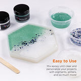 Epoxy Resin and Hardener 16 oz Kit, Crystal Clear, Glossy, UV Resistant, for DIY Art Crafts, Jewelry, Cast Coating Wood, Easy Cast Resin, Molds with 4pcs Sticks, 2pcs Graduated Cups, 4 Pairs Gloves