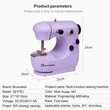 Bruvoalon Electric Sewing Machine, Portable Lightweight Household Sewing Machines for Beginner Adults, Double Thread, Night Light, Foot Pedal, Adjustable 2-Speed for Tailors/Arts/Crafting (Purple)