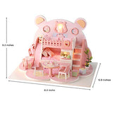 ROBOX DIY Dollhouse Miniature House Kits 1/24 Scale Wooden Craft Model Gifts for Adults Pink Cute Room with Bears Shaped with Furniture and Accessories Assemble Toys Best Gift for Birthday