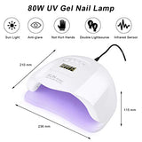 UV LED Nail Lamp, 80W Nail Gel Polish Dryer Professional UV Nail Polish Light with 4 Timer Setting, Auto Sensor Nail Polish Curing Lamp with 36 Beads for Nail Art Design (White)