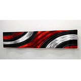 Modern Red, Black and Silver Vibrant Metal Wall Wave Accent - Abstract Contemporary Hand-painted Home Office Decor Sculpture - Critical Mass Wave by Jon Allen - 46" x 10"