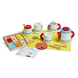 Melissa & Doug Wooden Steep & Serve Tea Set (Pretend Play, All-Wood Tea Service, Brightly Colored Tags, 12” H x 15” W x 3.5” L)