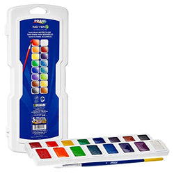 Prang Half Pan Watercolor Paint Set with Brush and Lid, Refillable, 16 Assorted Colors, (01600)