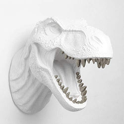 Modern Dinosaur Home Decor 'The Bronson in White with Silver Teeth' Contemporary T-Rex Wall Art, Hand-Painted Dinosaur Room Decoration