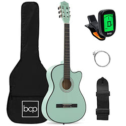 Best Choice Products Beginner Acoustic Guitar Starter Set 38in w/Case, All Wood Cutaway Design, Strap, Picks, Tuner - SoCal Green