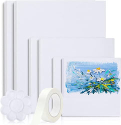 Skyouths Canvases for Painting, Pack of 6, 6×8", 8×12", 12×16" Stretched White Canvas, Artist Canvases Frame Board Panels, with Petal Paint Tray Palettes/Tape, Cotton Canvas for Oil,Acrylic,Watercolor