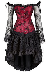Corsets for Women's Princess Renaissance Corset Dress Sets Halloween Costumes Top Suits Red Black 6XL