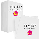 PHOENIX White Blank Cotton Stretched Canvas & Canvas Panel Painting Set - 11x14 Inch Stretched Canvas / 8 Pack & Canvas Boards/ 2 Pack - Triple Primed for Oil & Acrylic Paints