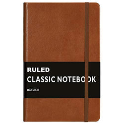 Ruled Notebook/Journal - Premium Thick Paper Faux Leather Classic Writing Notebook, Black, Hard Cover, Lined (5 x 8.25)