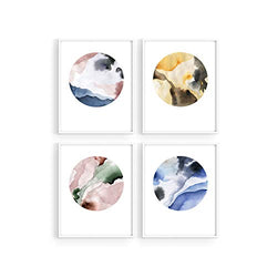 Haus and Hues Watercolor Prints Wall Art Pastel - Set of 4 Minimalist Wall Art Prints and Posters Modern Wall Art for Bedroom | Minimalistic Art Prints Modern Abstract Posters Color Swirl Circles | 8"x10" UNFRAMED