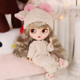 XSHION 1/6 BJD Doll is Similar to Blythe Doll, 4-Color Changing Eyes Matte Face 12 Inch 19 Ball Jointed Doll, Customized Doll with Body, Gold Curly Wig, Clothes, Replaceable Hands