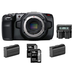 Blackmagic Design Pocket Cinema Camera 6K - Bundle with Lexar Professional 128GB 1000x UHSII U3 SDXC Memory Card (2 Pack), 2 Pack Spare Battery, Dual Charger