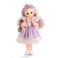 BJD Dolls Girl 12 Inch 1/6 SD Dolls with 13 Removable Jointed for Doll Toys, Cute Doll Toy with Clothes and Shoes, Birthday Gift for Age 3 4 5 6 7 8 Year Old Girls (Purple)