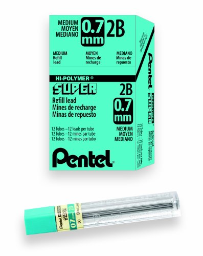 Pentel Super Hi-Polymer Lead Refill, 0.7mm Medium, 2B, 144 Pieces of Lead (50-2B)