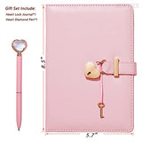 Heart Shaped Lock Diary with Key&Heart Diamond Pen,PU Leather Cover,A5,Journal Secret Notebook Gift for Women Girls (A5(8.5"*5.7"), Pink)