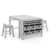 MARTHA STEWART Living and Learning Kids' Art Table and Stool Set (Gray) - Wooden Drawing and Painting Desk with Paper Roller, Paint Cups and Removable Craft Supplies Storage Bins