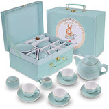 Jewelkeeper Porcelain Tea Set for Little Girls, Blue Polka Dot Design, 13 Pieces