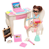 22 PCS Chelsea 6 inch Dolls School Set - Doll Clothes and Accessories Including 2 Clothes Sets 3 Fashion Dresses 1 Computer 1 Glasses and 15 pcs Study Accessories