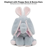 Elephant Stuffed Animals, Nleio Cute Stuffed Animal with Bunny Ears & Pink Bow Tied, 9" Stuffed Elephant Plush Toys for Girls Boys Kids, Gifts for Easter, Valentine's Day/Birthday/Christmas (Gray)