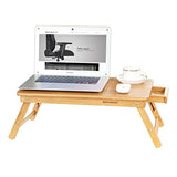 SONGMICS Multi Function Lapdesk Table Bed Tray Foldable Adjustable Breakfast Table Tilting Top with Storage Drawer Bamboo Wood Natural ULLD01N