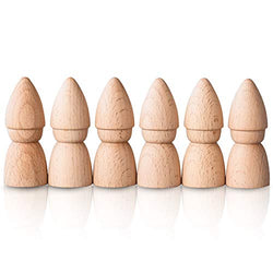 ThreeSUNS Wooden Gnome Peg Doll Set 6 Pack Set of Natural Unfinished Peg Dolls 7cm Sturdy Box - Plain Unpainted Beech Wood Peg People Figures - Mini Peg Doll Bodies for Arts and Crafts Projects