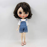 Original Doll Clohtes Outfit, White T-Shirt and Blue Short Dungarees, Doll Dress Up for 1/6 12inch Blythe Doll or ICY Doll- Fortune Days (Blue)