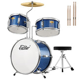 Eastar Kids Drum Set, 3 Piece 14'' Junior Kids Drum Kit for Beginners Students with Bass, Tom, Snare Drum, Drummer Throne, Cymbal, Pedal & 2 Pairs of Drumsticks for Teaching (Metallic Sea Blue)
