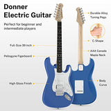 Donner DST-100T 39 Inch Electric Guitar Beginner Kit Solid Body Full Size Lake Blue HSS Pick Up for Starter, with Amplifier, Bag, Digital Tuner, Capo, Strap, String,Cable, Picks