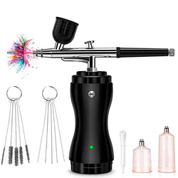 Airbrush Kit with Compressor, Portable Cordless Air Brush Gun Set for Painting 30PSI Gravity Feed Dual Action Mini Handheld Airbrush w/ 0.3mm Tip for Model, Nail, Tattoo, Cake Decorating, Rechargeable
