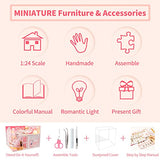 Miniature House Kit-DIY Miniature Dollhouse Kit-Mini House Making Kit with Furniture Lights-Wooden Model House to Build with Dustproof Cover Assemble Tools,Craft Hobby for Adults-Stable Happiness