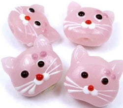 Lampwork Handmade Glass Pink Cat Head Beads (4)