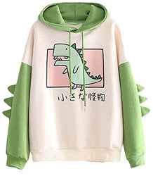 CRB Fashion Womens Hoodie Shirt Dinosaur Bunny Panda Ears Plush Cute Cosplay Coat Girls Sweatshirt Top (USA L, Green D)