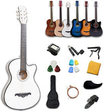 Rosefinch 38" Acoustic Guitar Beginner Package Student 3/4 Size Cutaway Guitar for adults&childs with Gig Bag,Strap, Picks,Extra Steel Strings, Electronic Tuner,Capo,Strings Winder（38 inch WHITE）