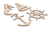 Wood Cutouts - 24-Pack Unfinished Wooden Cutouts, Ship's Wheel, Yacht, Anchor, Mermaid Shapes for