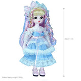 12 inch BJD Dolls, 1/6 SD Dolls, with Long Colorful Hair, Blue Lolita Skirt Full Set, 28 Ball Jointed Doll DIY Toys, for Girl as Gift.