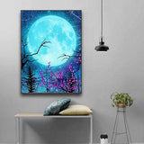 DIY 5D Moon Flower Diamond Painting Kits for Adult by Number Full Drill Round Landscape Rhinestone Dots Picture Arts Craft for Home Room Wall Decor Gift (12x16 inch)
