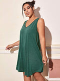 Romwe Women's Plus Size Summer Sundress Sleeveless Loose Casual T-Shirt Tank Dress Green 2X